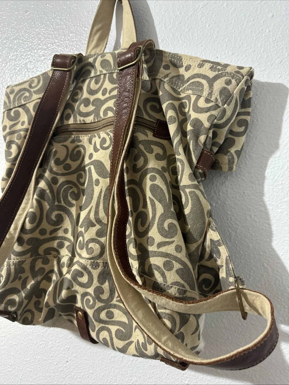 Myra Bag - Foldover Backpack Bag - Hairon, Canvas, & Leather